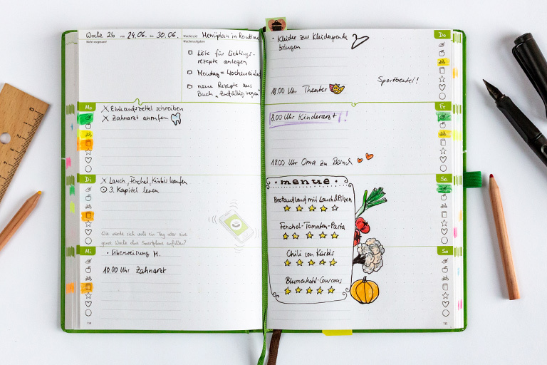 Halte all deine zubereiteten Gerichte in einem Kalender wie dem Grünen Faden fest und bewerte sie - für eine ultimative Liste gesammelter Lieblingsrezepte!